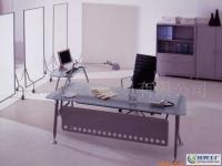 米勒高档办公家具 简洁玻璃面中班台，现代钢脚主管办公台